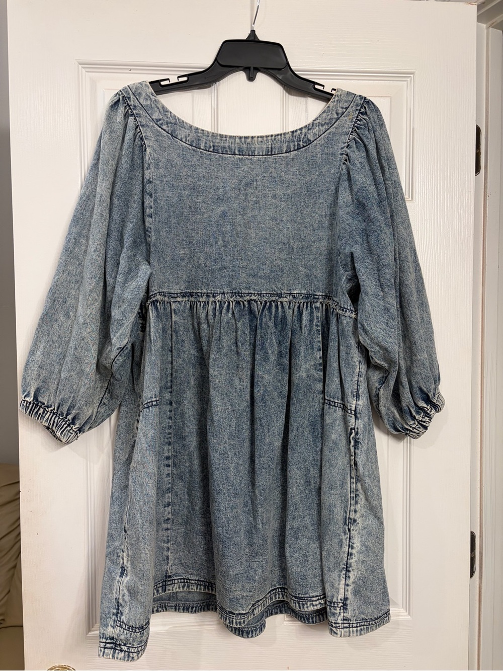 Free People Oversized Denim Dress with Puff Sleeves